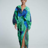 Pamela Baskılı Büzgülü Maxi Kapak Elbise