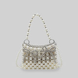 İncili ve Gümüş Aksanlı Boncuklu El Çantası