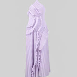 Fırfır Detaylı Pileli Halter Midi Elbise