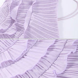 Fırfır Detaylı Pileli Halter Midi Elbise