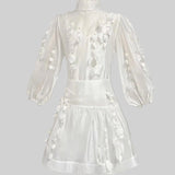 Narin Dantel Süslemeli Zarif Çiçekli Co-Ord - Beyaz