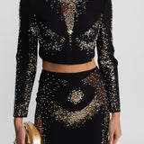 Gümüş ve Altın Payet Detaylı İşlemeli Takım – Siyah