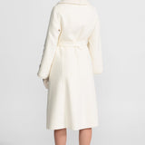 Kürk Yaka Detaylı Taş İşlemeli Yün Kaban – İvory (Kırık Beyaz)