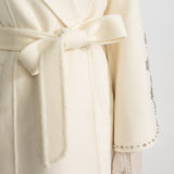Kürk Yaka Detaylı Taş İşlemeli Yün Kaban – İvory (Kırık Beyaz)