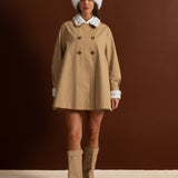 Nakış Detaylı Yakalı A Form Mini Trençkot Elbise – Camel