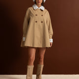 Nakış Detaylı Yakalı A Form Mini Trençkot Elbise – Camel