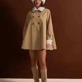 Nakış Detaylı Yakalı A Form Mini Trençkot Elbise – Camel