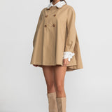 Nakış Detaylı Yakalı A Form Mini Trençkot Elbise – Camel