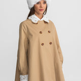 Nakış Detaylı Yakalı A Form Mini Trençkot Elbise – Camel