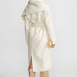 Atkı Yaka Detaylı Maxi Kaban - Bej