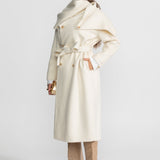 Atkı Yaka Detaylı Maxi Kaban - Bej