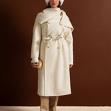 Atkı Yaka Detaylı Maxi Kaban - Bej