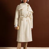 Atkı Yaka Detaylı Maxi Kaban - Bej