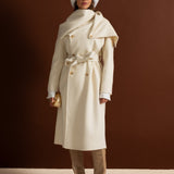 Atkı Yaka Detaylı Maxi Kaban - Bej