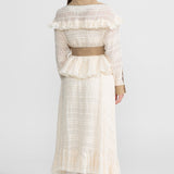 Bej Dantelli Panelli Kemerli Uzun Trençkot