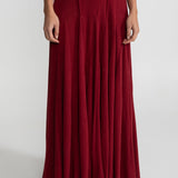 Örgü Detaylı Dekolteli  Maxi Elbise – Koyu Kırmızı