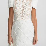 Kapitone Etekli Mini Elbise – Beyaz