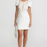 Kapitone Etekli Mini Elbise – Beyaz