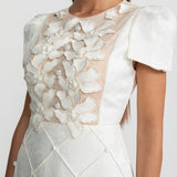 Kapitone Etekli Mini Elbise – Beyaz