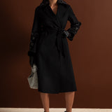 Süslemeli Tilki Kürkü Yakalı Yün Kaban – Siyah