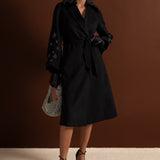 Süslemeli Tilki Kürkü Yakalı Yün Kaban – Siyah