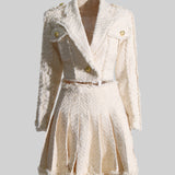 Altın Detaylı Krem Tweed İkili Takım