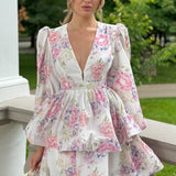 Çiçekli Romantik Mini Elbise