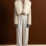 Fildişi Tilki Kürklü Kısa Yün Ceket