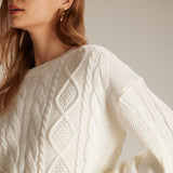 Bej Yuvarlak Yaka Nervürlü Kazak