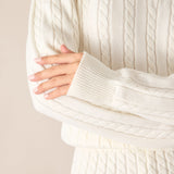 Beyaz Kontrast Düğmeli Kazak