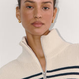 Çizgili Yarım Fermuarlı Kazak